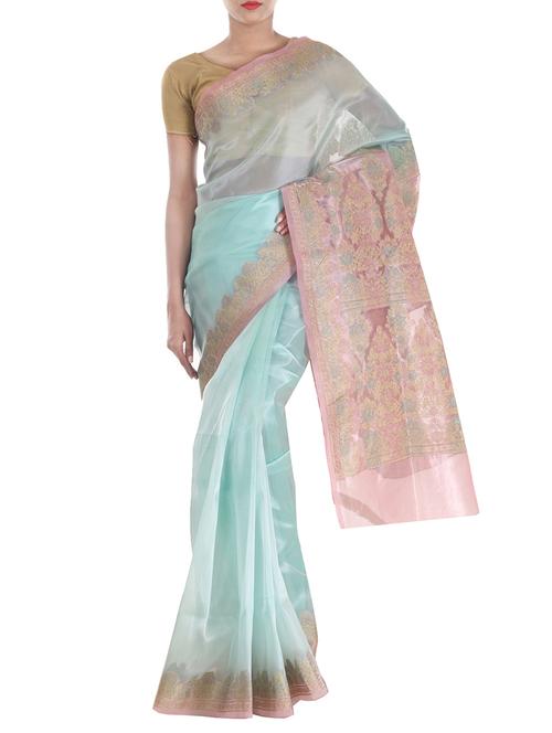 banarasi silk saree with zari weaving from zain textiles - 10003225 - Very Small Image - 1