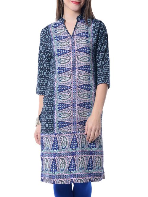 blue printed crepe kurta - 10004452 - Very Small Image - 1