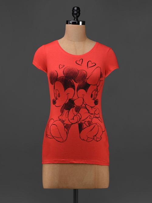 Cartoon Printed Red Cotton Knit T-shirt - 1000446 - Very Small Image - 1