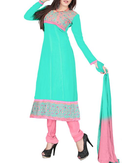 blue georgette anarkali dress material - 10004488 - Very Small Image - 1