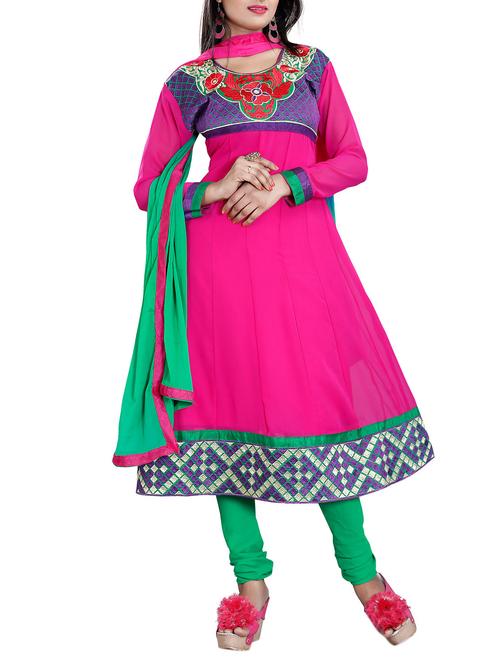 pink georgette anarkali suits dress material - 10004492 - Very Small Image - 1