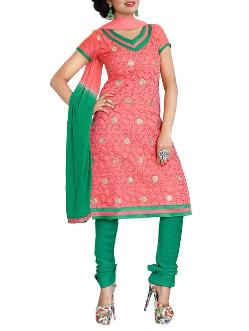 pink chanderi unstitched suit - 10004533 - Very Small Image - 1