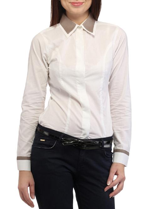 white cotton solid shirt - 10004884 - Very Small Image - 1