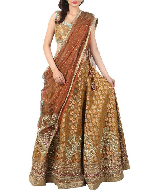 brown chanderi lehenga - 10005403 - Very Small Image - 1