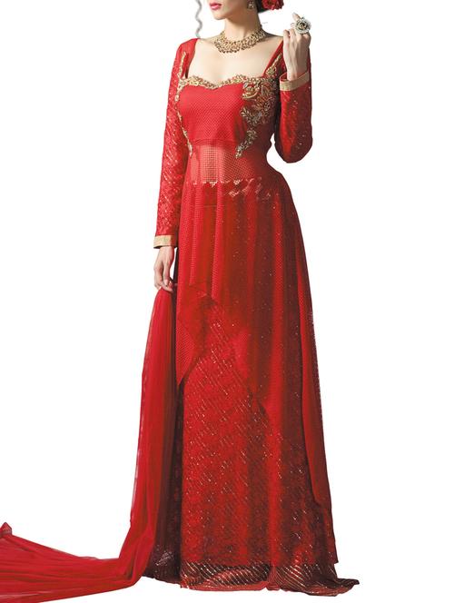 red net gown and dupatta - 10010041 - Very Small Image - 1