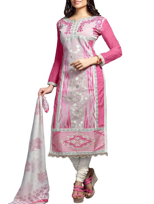 pink chanderi silk unstitched suit set - 10010046 - Very Small Image - 1