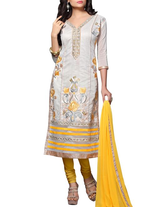 white chanderi silk unstitched suit set - 10010049 - Very Small Image - 1