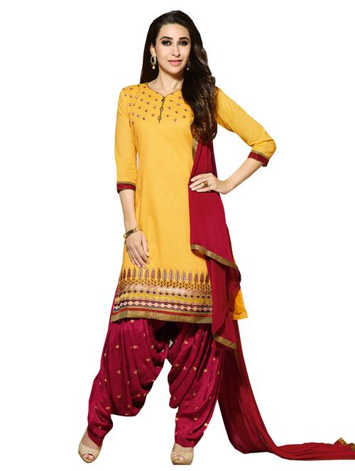 yellow cotton unstitched suit set - 10010068 - Very Small Image - 1