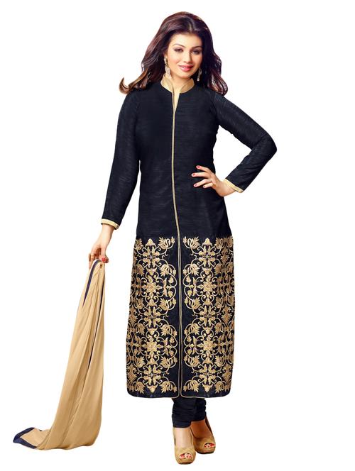 black silk unstitched suit set - 10010072 - Very Small Image - 1