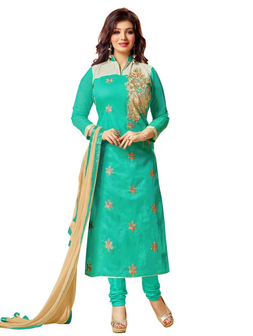 blue chanderi silk unstitched suit set - 10010077 - Very Small Image - 1