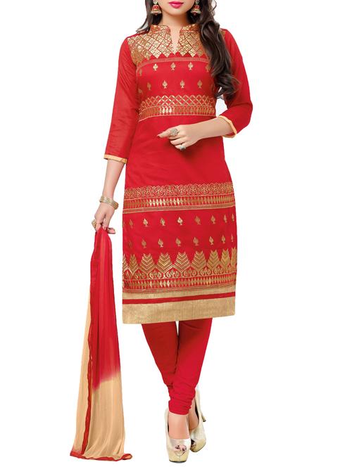 red chanderi silk unstitched suit set - 10010090 - Very Small Image - 1
