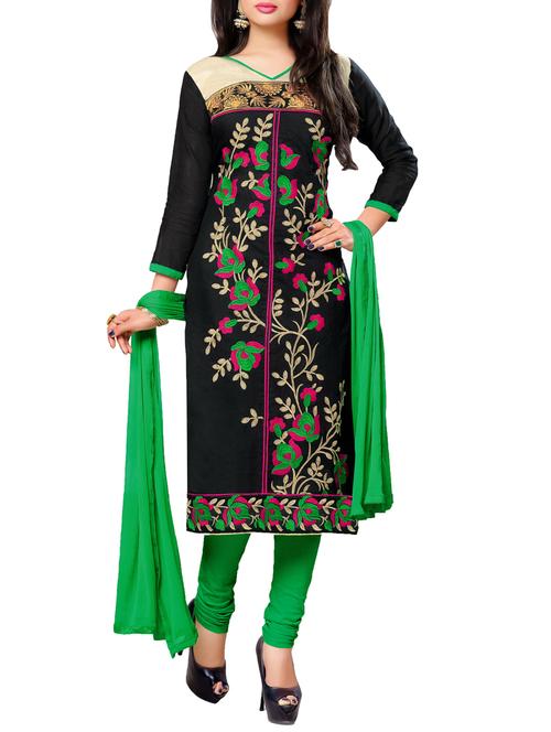 black chanderi silk unstitched suit set - 10010091 - Very Small Image - 1