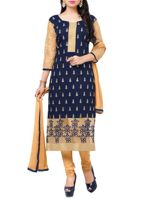 blue chanderi silk unstitched suit set - 10010095 - Very Small Image - 1
