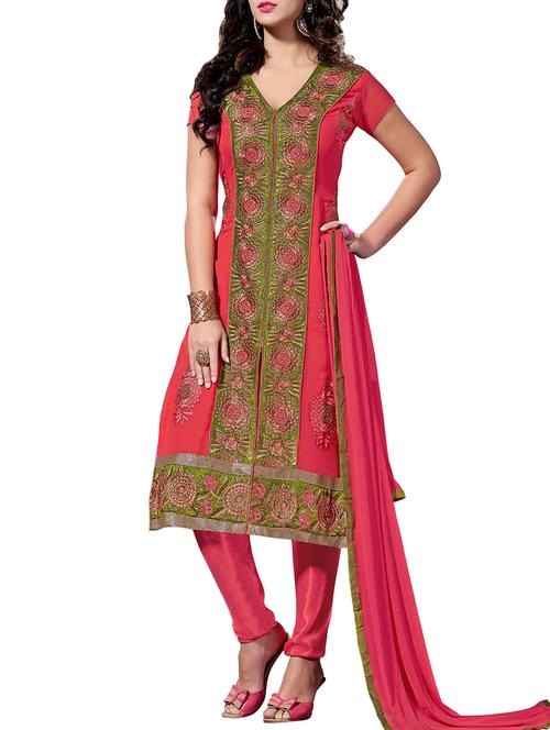 pink georgette unstitched suit set - 10010105 - Very Small Image - 1