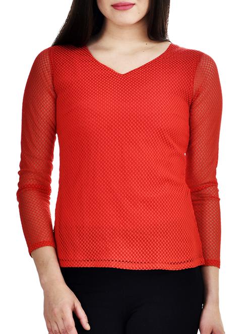 hot red v-neck top - 10010128 - Very Small Image - 1