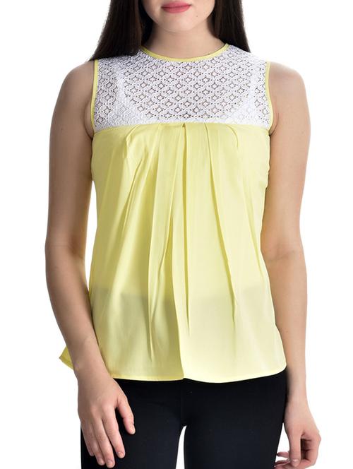 white, yellow poly crepe top. - 10010132 - Very Small Image - 1