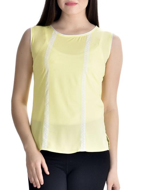 yellow, white poly crepe top. - 10010157 - Very Small Image - 1