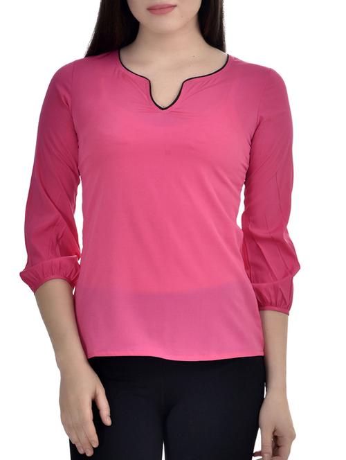 contrast piping notch neck top - 10010166 - Very Small Image - 1