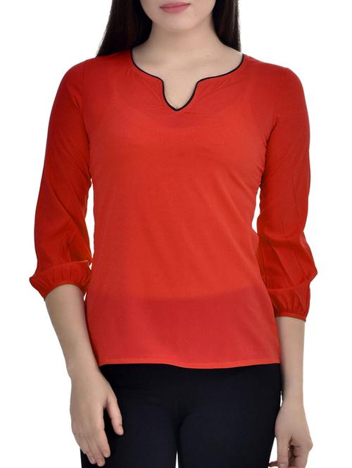 red poly crepe top. - 10010168 - Very Small Image - 1