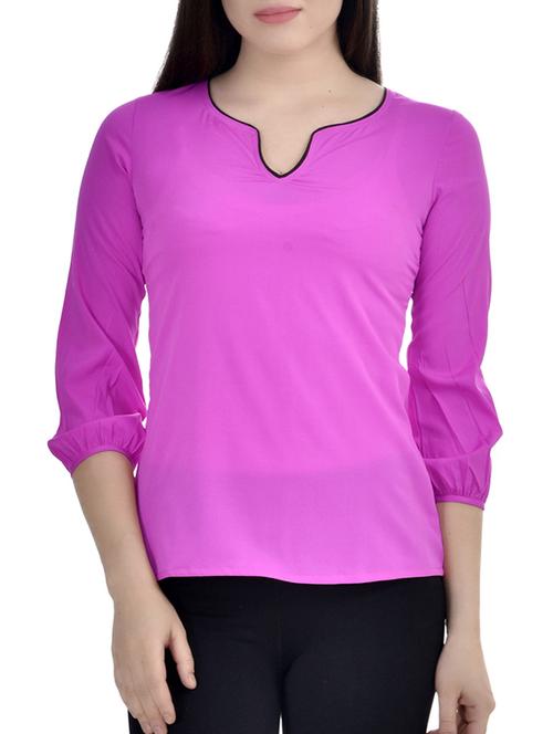 contrast piping notch neck top - 10010169 - Very Small Image - 1