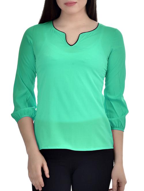 contrast piping notch neck top - 10010173 - Very Small Image - 1