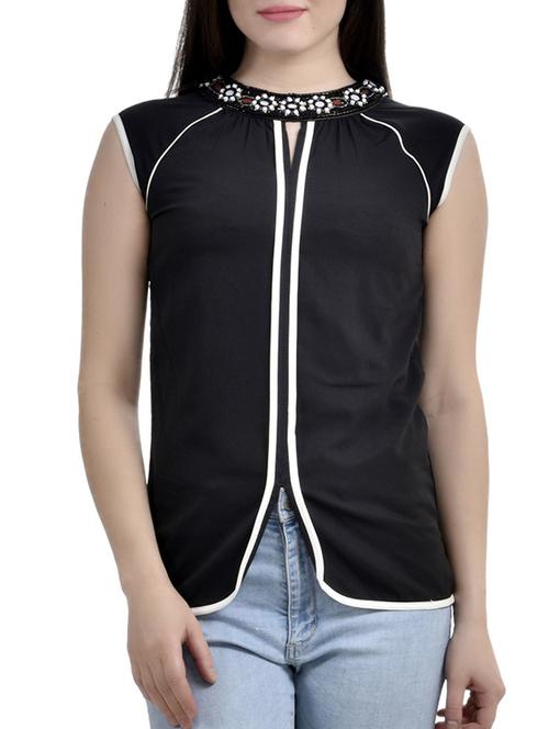 embellished neck contrast detail top - 10010179 - Very Small Image - 1