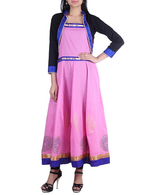 light pink,black cotton kurta - 10010356 - Very Small Image - 1