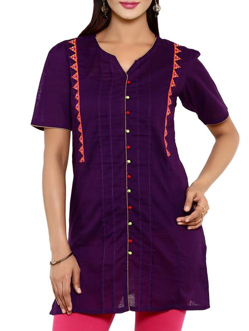 purple cotton straight kurti - 10011615 - Very Small Image - 1