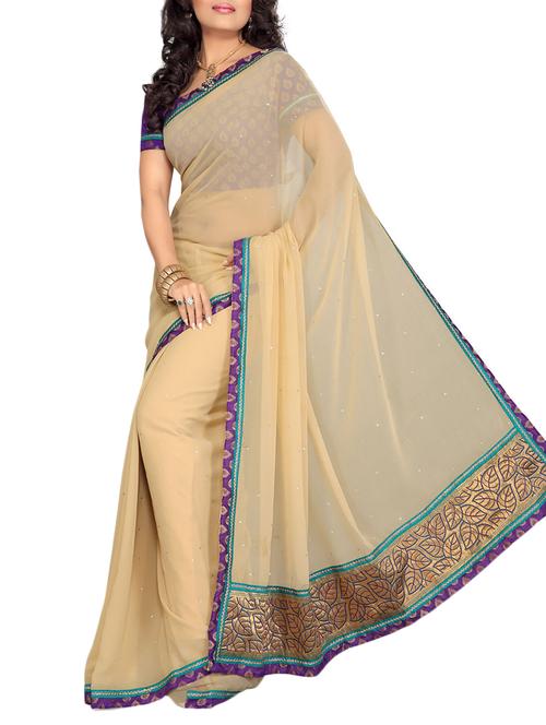 beige faux georgette saree - 10011682 - Very Small Image - 1