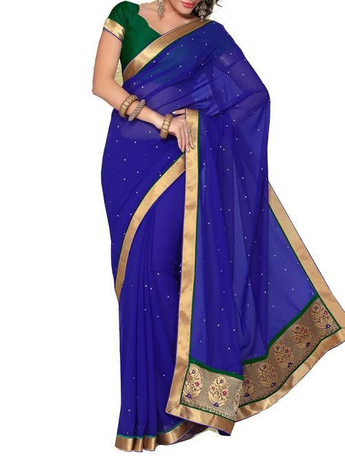royal blue faux georgette saree - 10011683 - Very Small Image - 1