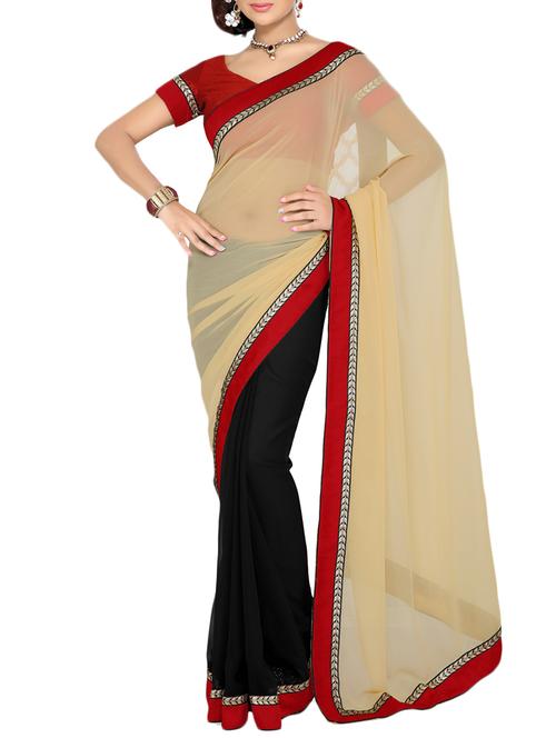 black , beige faux georgette saree - 10011685 - Very Small Image - 1