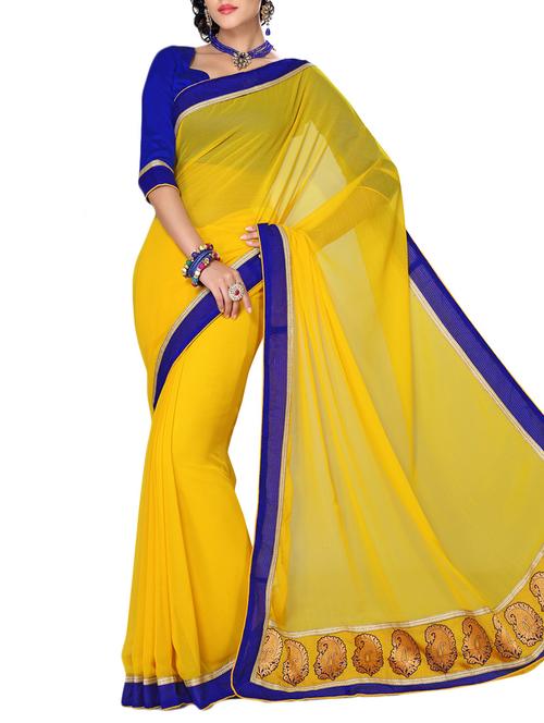 yellow chiffon saree - 10011698 - Very Small Image - 1