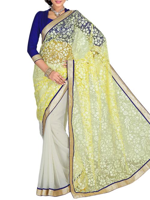 off white , lemon chiffon saree - 10011704 - Very Small Image - 1