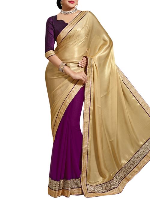 wine , beige chiffon saree - 10011714 - Very Small Image - 1