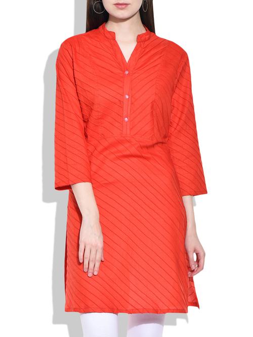 red cotton straight kurta - 10011789 - Very Small Image - 1