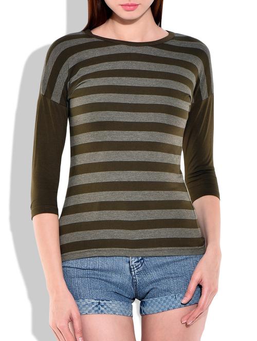 drop shoulder striped tee - 10012029 - Very Small Image - 1