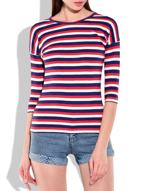 drop shoulder striped tee - 10012043 - Very Small Image - 1