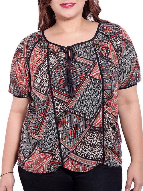 black, red colored rayon printed top - 10012071 - Very Small Image - 1
