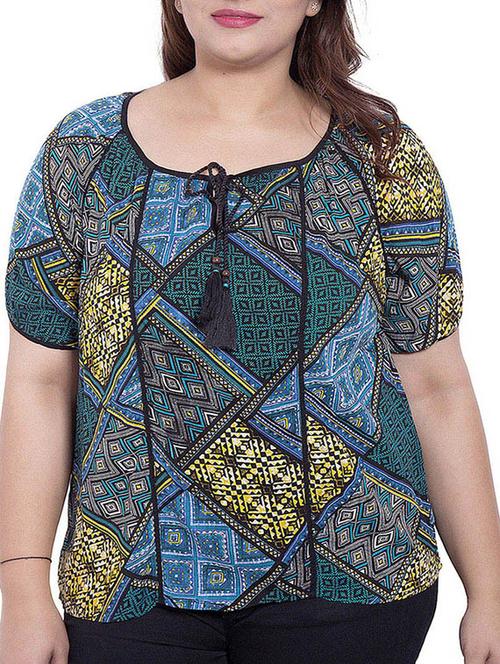blue, yellow colored rayon printed top - 10012072 - Very Small Image - 1