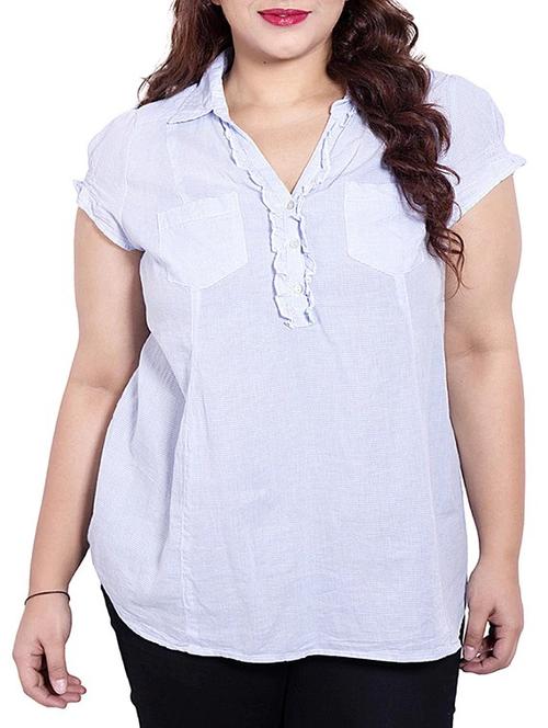 sky blue colored cotton top with gathers - 10012078 - Very Small Image - 1