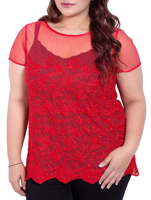 red colored embroidered top - 10012097 - Very Small Image - 1