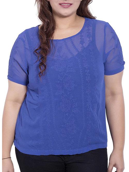 blue colored georgette embroidered top - 10012099 - Very Small Image - 1