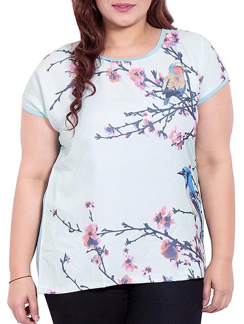 light blue poly viscose printed top - 10012125 - Very Small Image - 1