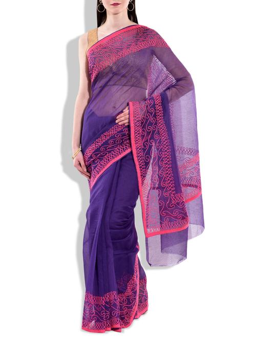 purple aari embroidered super net saree - 10012261 - Very Small Image - 1