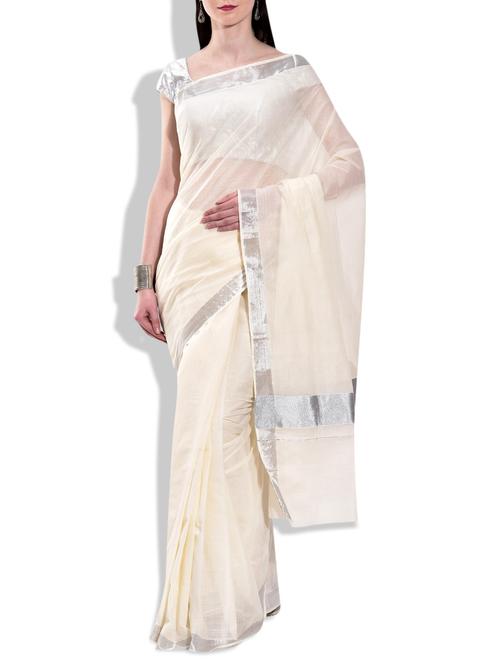 offwhite cotton saree - 10012275 - Very Small Image - 1