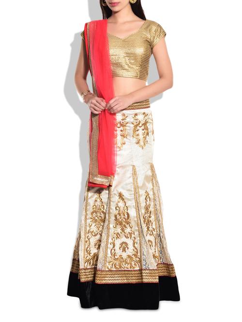 off white,red,black net lehenga - 10012604 - Very Small Image - 1
