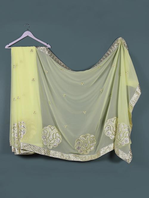 lemon yellow georgette saree - 1001516 - Very Small Image - 1