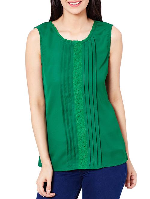 the vanca forest green pleated top with lace detail - 10016766 - Very Small Image - 1