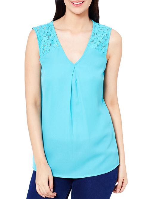 the vanca sky blue lace detailed and pleated top - 10016771 - Very Small Image - 1