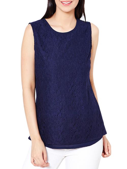 the vanca navy blue overlap nylon lace top - 10016774 - Very Small Image - 1